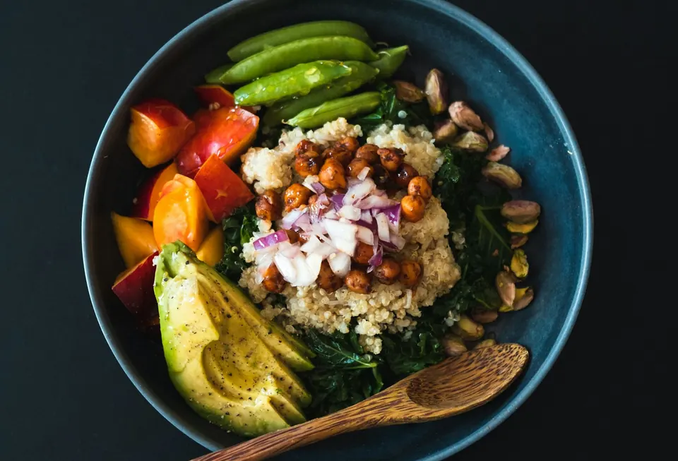 A colorful grain and vegetable bowl